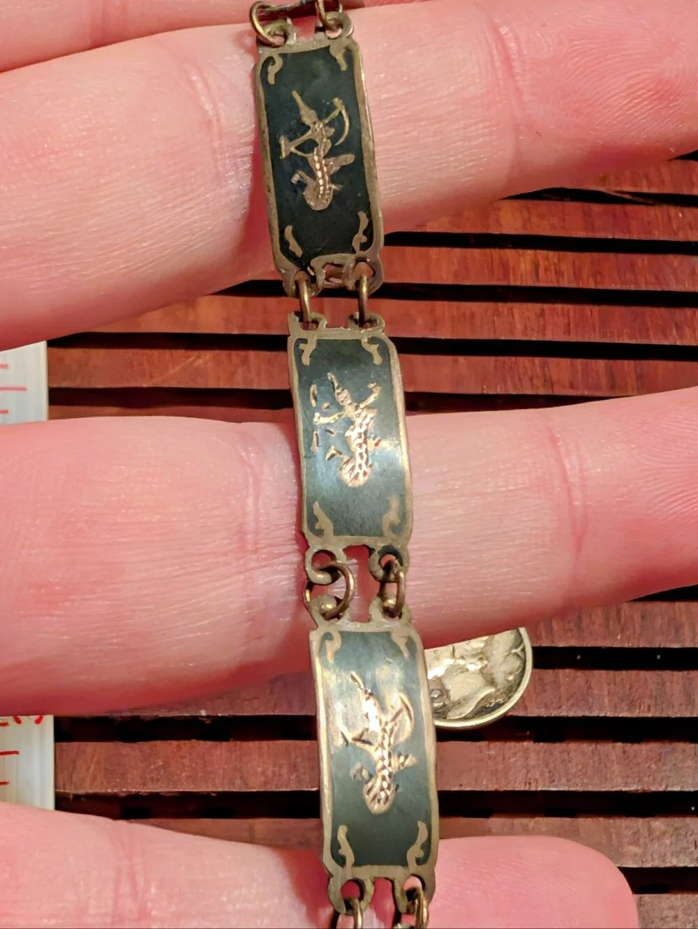 Vintage Sterling Silver Siam Goddess Dancer Panel Link Bracelet